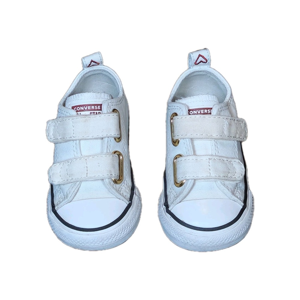 Converse Toddler Ivory Low Top Sneakers With Hearts Size 5c - Picture 3 of 10